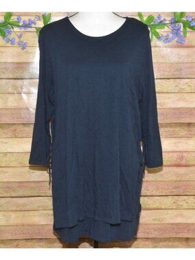 J. Jill Pure Jill XL Navy Blue Layered Side Tie Tunic Top 3/4 Sleeve Lagenlook